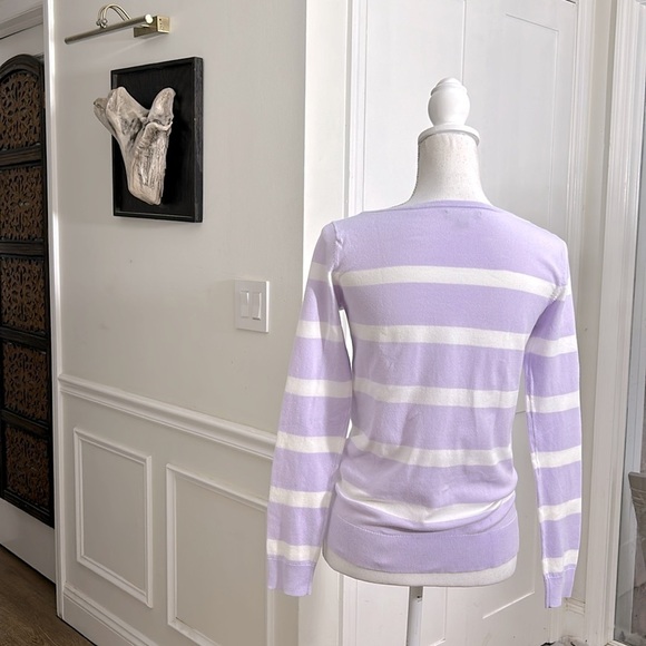 Tommy Hilfiger Womens XS Sweater Lavender White Stripe Cotton Blend Crewneck - Picture 3 of 8